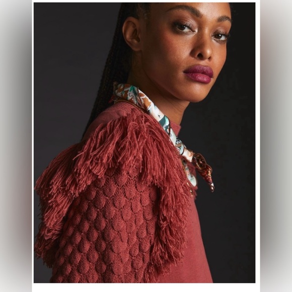 Anthropologie Womens DOLAN Fringed Sweater Bubble Quilted Sleeve Size Small - Picture 6 of 11